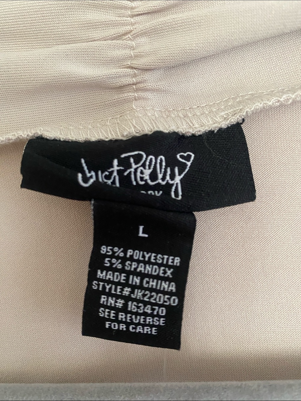JUST POLLY Neutral Taupe Drape Front Long Sleeve Top. Size L - Picture 5 of 8